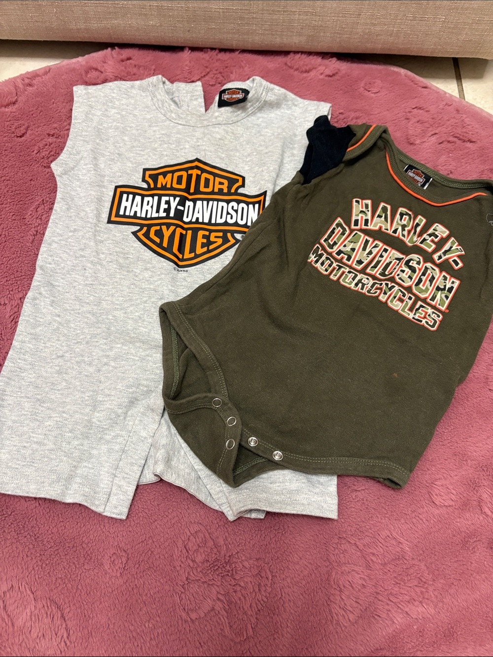 Pair of Harley Davidson kids onesies